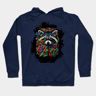 Vivid Vagabond: Raccoon's Colorful Essence Hoodie